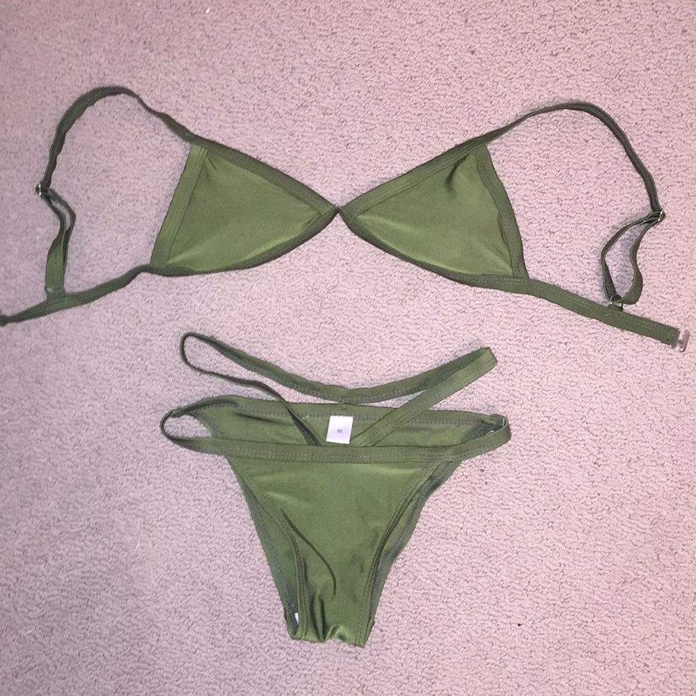 Army green strappy bikini